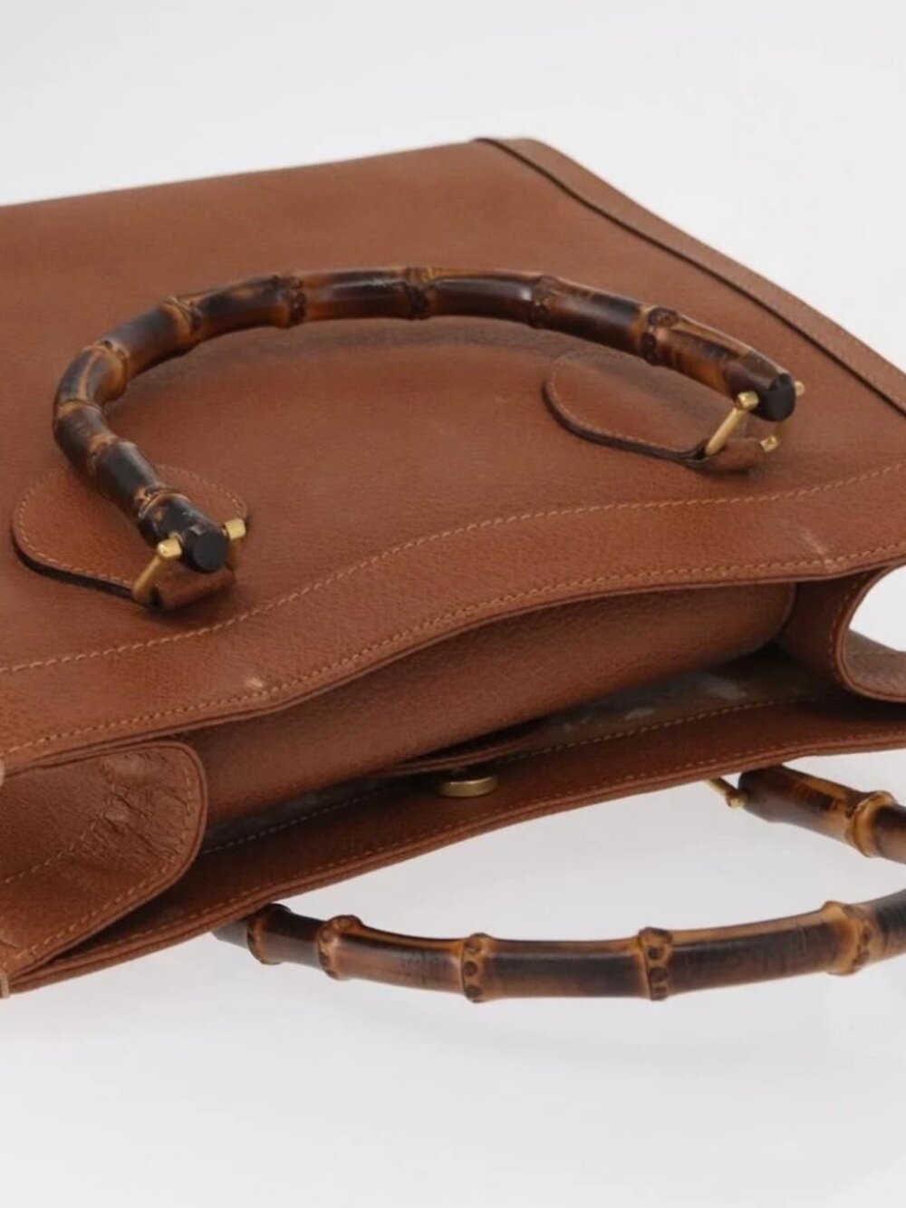 GUCCI Bamboo Tote Bag Leather Brown Gold Auth - Picture 7 of 16